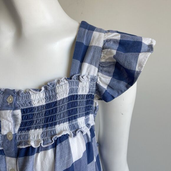 Old Navy Blue White Gingham Tiered Flutter Sleeve Midi Swing Dress Size Large - Picture 4 of 16